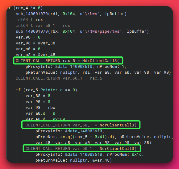 Code Showing RPC Calls