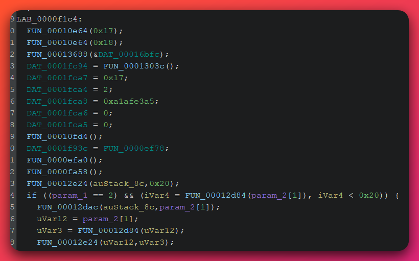 Ghidra decompiled view of Naku.arm main() showing the CNC IPv4 address 0xa1afe3a5 (resolving to 165.227.175.161 in little-endian byte order) and port 0x0017 (decimal 23) hardcoded as raw 32-bit constants inline in main() rather than in the table_init obfuscated string table.