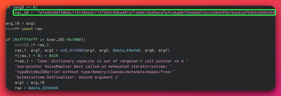 Memory view of the Sliver C2 fallback configuration blob recovered during dynamic analysis, showing the C2 endpoint and beacon configuration data