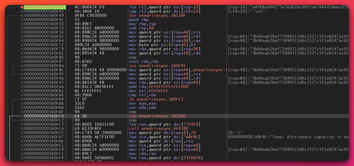 Interactive debugger view showing XZ stream header byte 7 (0x04) identified as the process hollowing mode selector in the ScareCrow loader